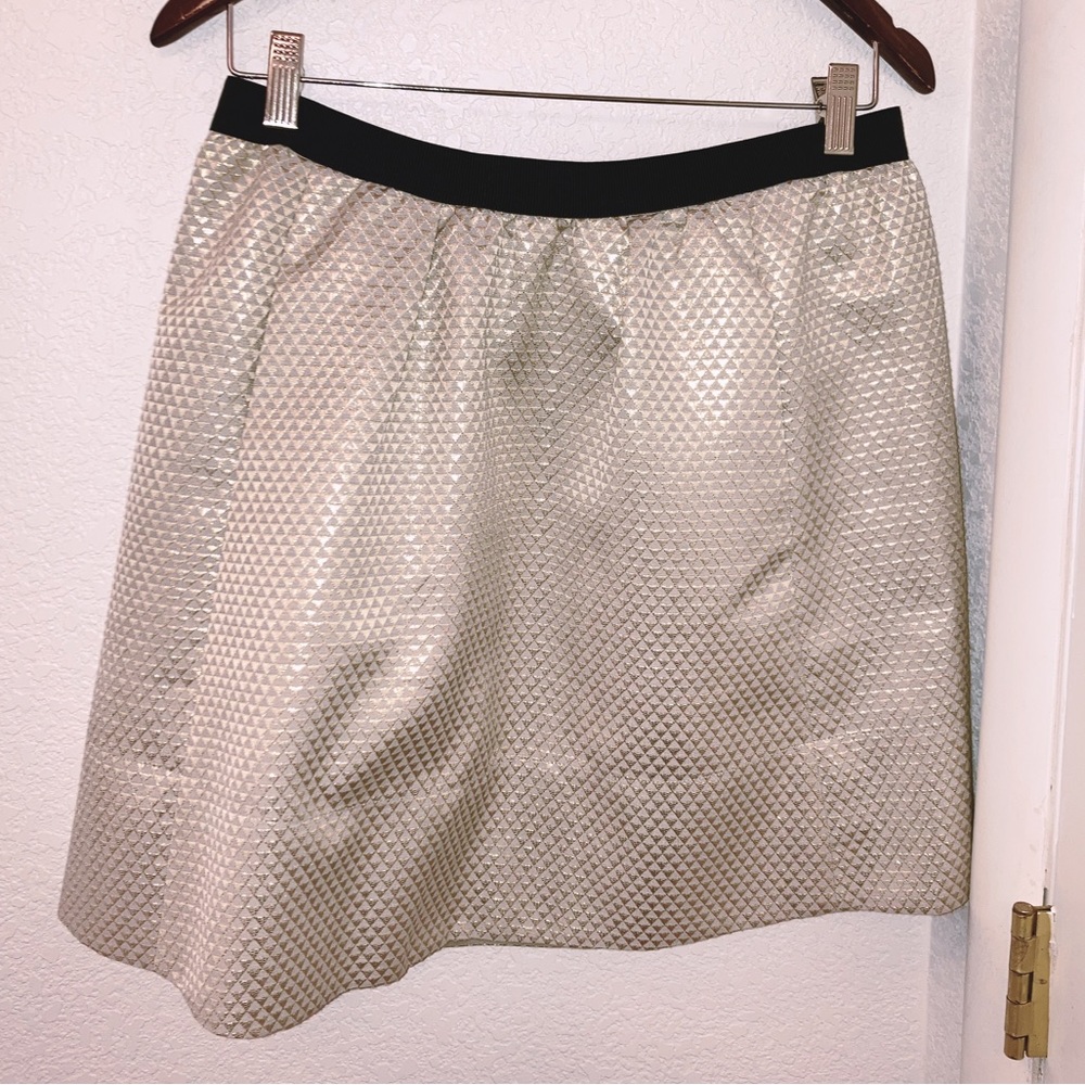 GANNI The Soft Gold Geometric Brocade Mini Skirt Elastic Waist SZ: Large